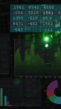 Animation of multicolored graphs and number charts over illuminated data server system