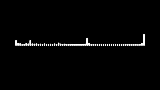 Abstract music sound visualizer, white audio frequency waveform, animated equalizer bars, dynamic digital signal, podcast and streaming concept, professional motion graphics, black screen. 4k video