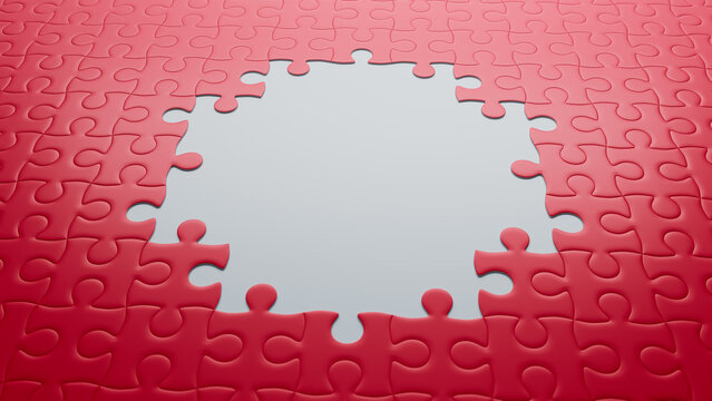 Red Jigsaw Puzzle texture Wallpaper with copy-space. Talent Concept.