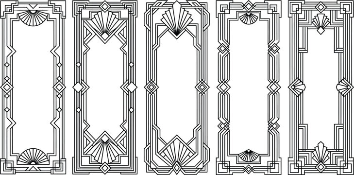 Art deco floral ornament collection with geometric lines and repeating patterns artdeco pattern vector illustration design border frame vintage