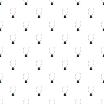 Necklace icons with heart pendants creating a seamless repeating pattern on a white background