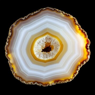 Thin cross-section slice of banded agate stone 