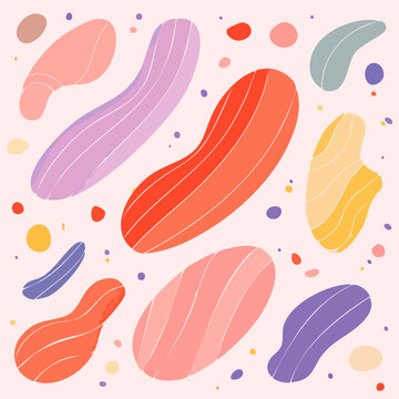 Soft pastel vector pattern featuring smooth fluid shapes with linear textures and dots