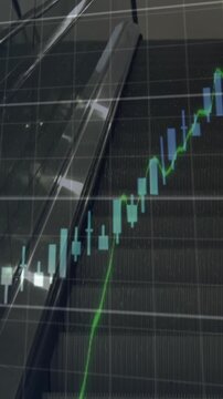 Animation of financial data processing against view of elevator operating