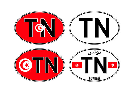 Tunisie, oval international vehicle registration code license plate car sticker, vector illustration