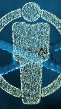 Animation of dna strand and man icon on black background