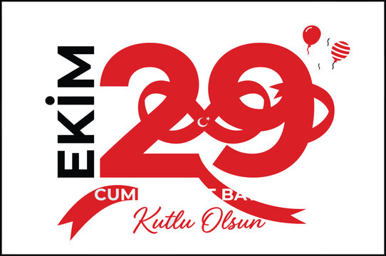 29 ekim cumhuriyet bayram celebration graphic with red numbers and turkish flag elements