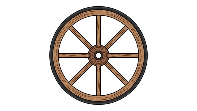 Old wooden wagon wheel with metal rim