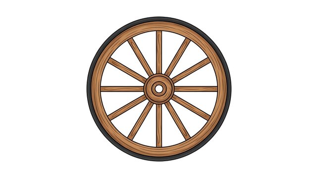 Old wooden wagon wheel with metal rim