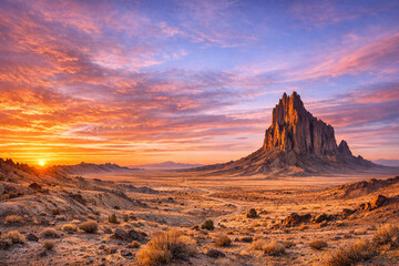 Naklejka premium Sunset at Monument Valley in Arizona, highlighting the striking rock formations of the Navajo Nation Park.