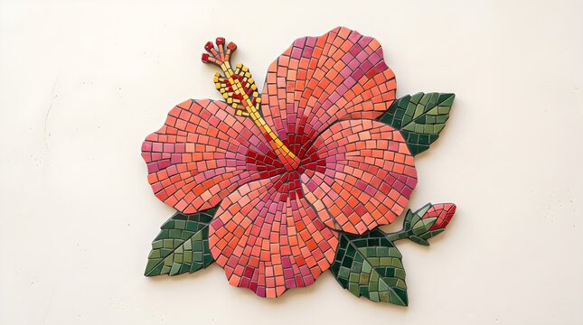 Tesserae Mosaic Fragment Hibiscus Illustration Wellness Tile Art