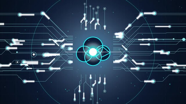 Abstract digital circuit lines with glowing blue center