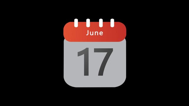June 17. Calendar appearing,17 June day calendar animation without background ,Infrared calendar in futuristic, commemoratives in led and etc. Animated HUD month calendar on the alpha channel