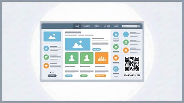 Modern Web Page Wireframe Design Template with UI Elements