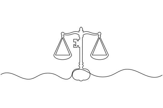 Legal scales continuous line drawing court justice fairness symbol