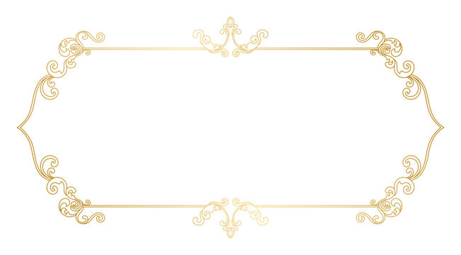 Swirl line elements, gold frame, wedding card design elements.