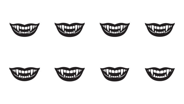 Halftone vampire teeth and lips vector made from dots, ideal for Halloween horror designs and print.