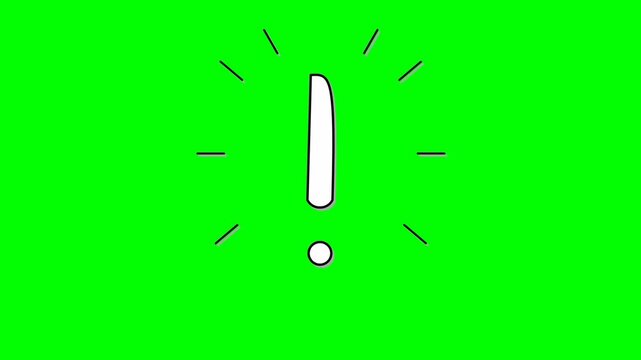 Hand drawn exclamation mark animation on green screen. 4K Video