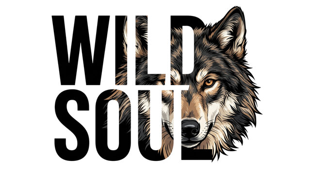 Wild Soul Wolf Typography T-Shirt Design with Powerful Wolf Illustration on Transparent Background