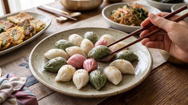 Songpyeon, a small Korean rice cake shaped like a half-moon for Chuseok.