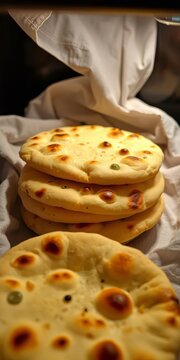 Freshly baked Naan bread straight from the oven, crispy, warm