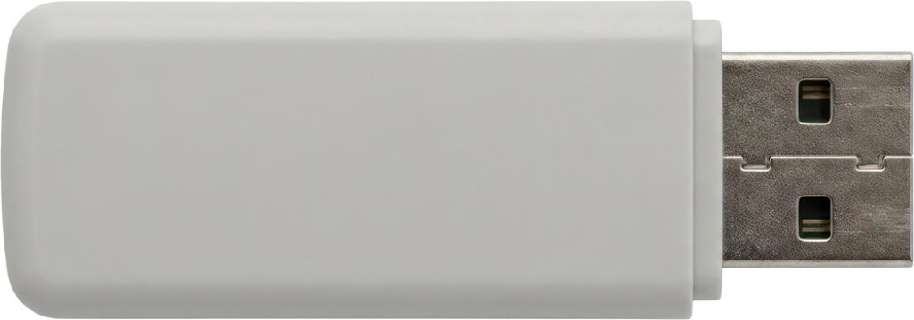 White USB flash drive for data storage.