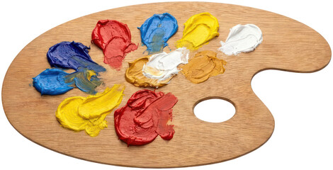 Fototapeta na wymiar Wooden artist palette with colorful oil paints