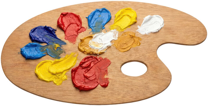 Wooden artist palette with colorful oil paints