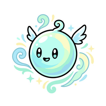Whimsical Cartoon Water Spirit with Wings.
