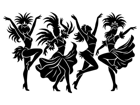 Samba dancers silhouettes set in carnival costumes for Brazilian festival celebration