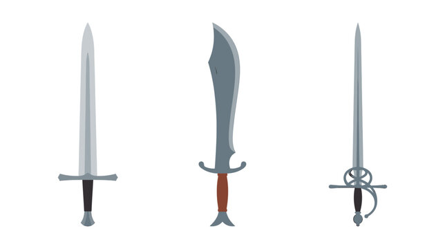 Collection of three medieval swords isolated