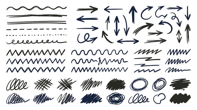 Hand drawn doodle elements set with frames arrows and check marks
