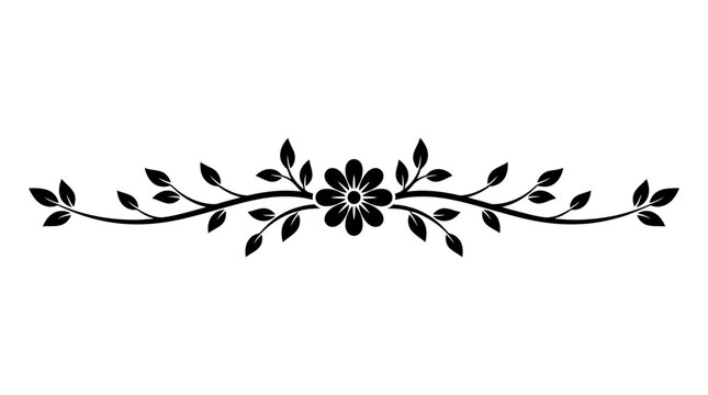 Minimalist floral divider silhouette with leaves and central flower