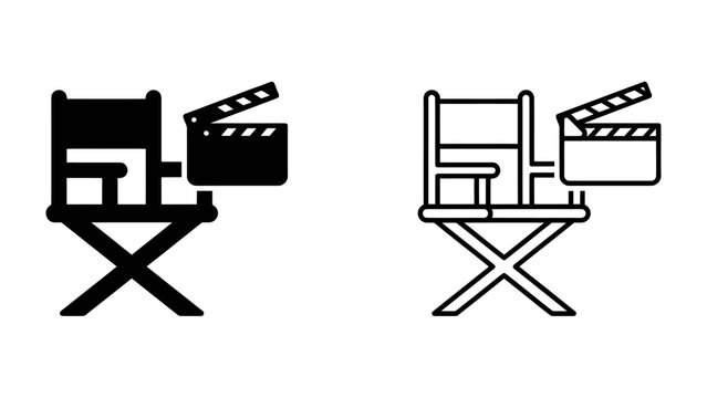 Film Director's Chair and Clapperboard: Iconic symbols of the filmmaking industry, a director's chair and a clapperboard are depicted in a classic setup.
