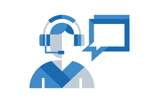 Customer service representative with headset and speech bubble graphic call center representative