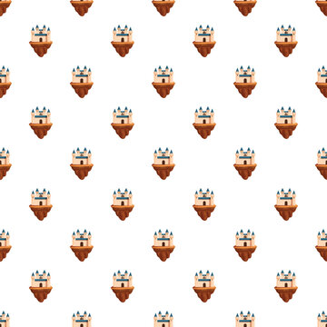 Pattern featuring many cartoon castles on small brown ground pieces hovering on white