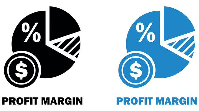 Profit margin vector icon with pie chart and dollar coin for business finance graphic.