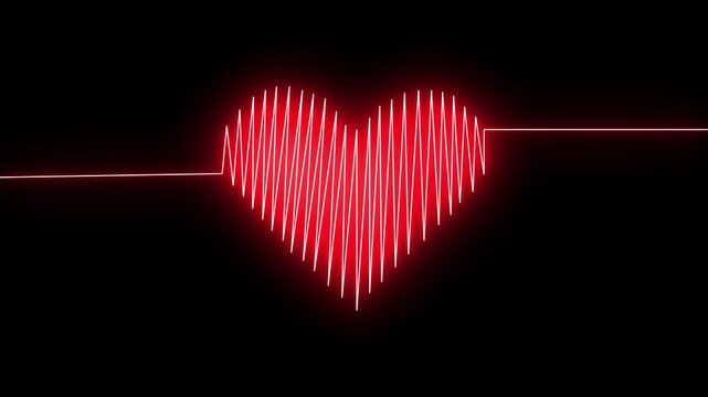 Futuristic neon heart rhythm ECG line monitor animation, red glowing pulse rate background.