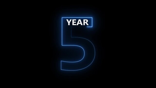 5 year countdown timer with futuristic neon glowing number and modern text animation.