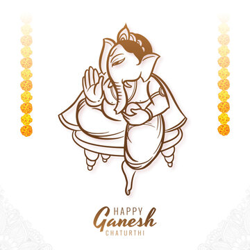 Happy ganesh chaturthi illustration of lord ganesha in line art