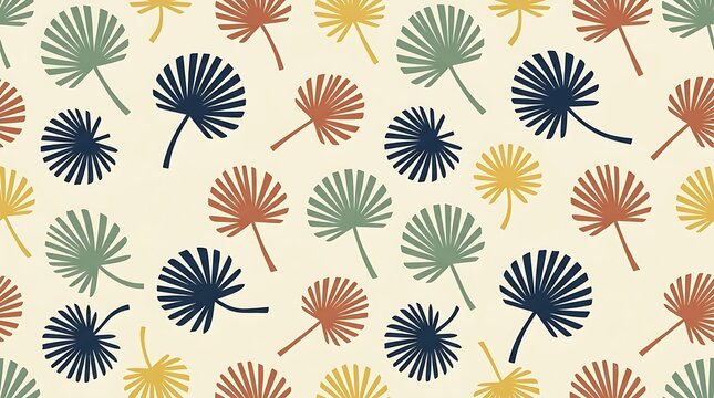 Palm leaf botanical pattern featuring multiple vibrant colors in a repeating flat vector design style graphic