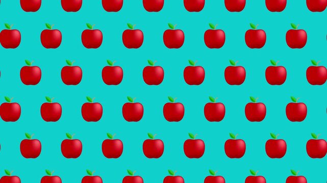 Animated loop of red apples on a blue background. 