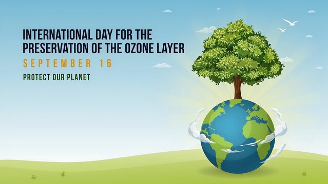 Ozone layer preservation illustration with tree and earth