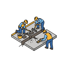 Naklejka premium Construction workers building brick wall illustration.
