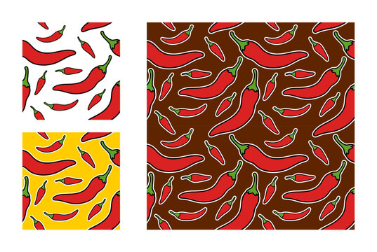 Red Chili Doodle Seamless Pattern Background Vector Illustration