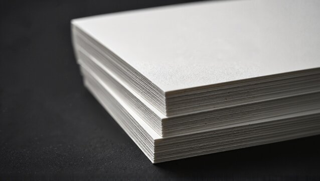 Close-up of stacked blank business cards on a black background