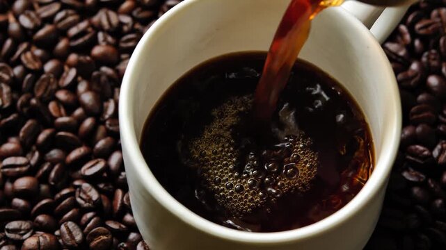 Pouring Coffee into a White Ceramic Cup