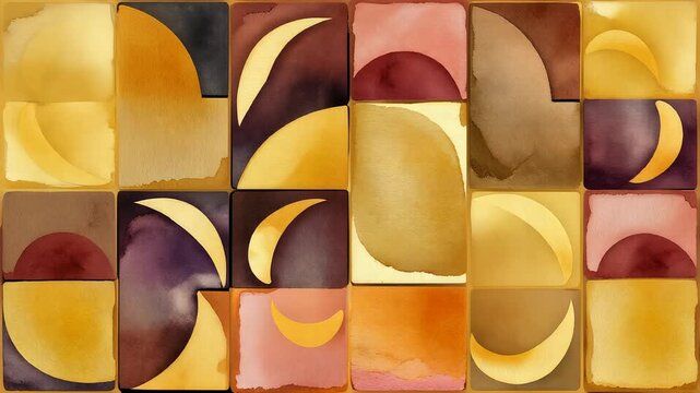 Abstract Moon Geometric Watercolor Pattern 4K Generative AI