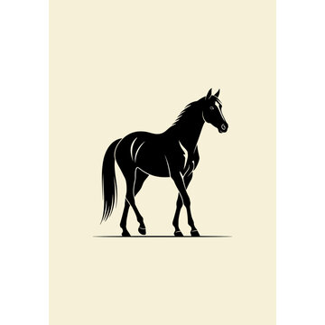 Silhouette elegante de un caballo negro en fondo claro.