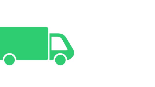 Green delivery truck icon with motion lines on white background